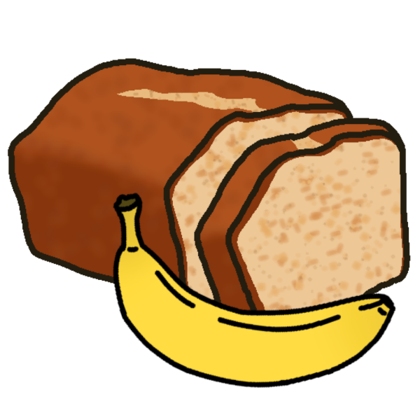 a loaf of bread with one slice cut off and a banana in front of it.